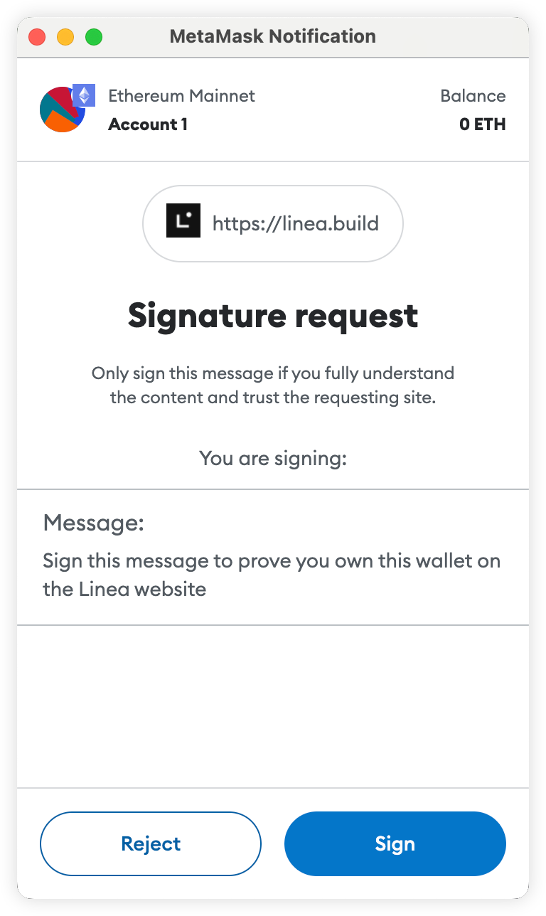 MetaMask Linea signature request